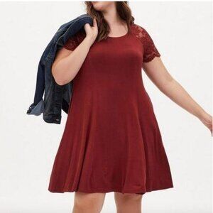 Torrid Terracotta Brown Short Sleeve Lace Accent Swing Dress Size 00